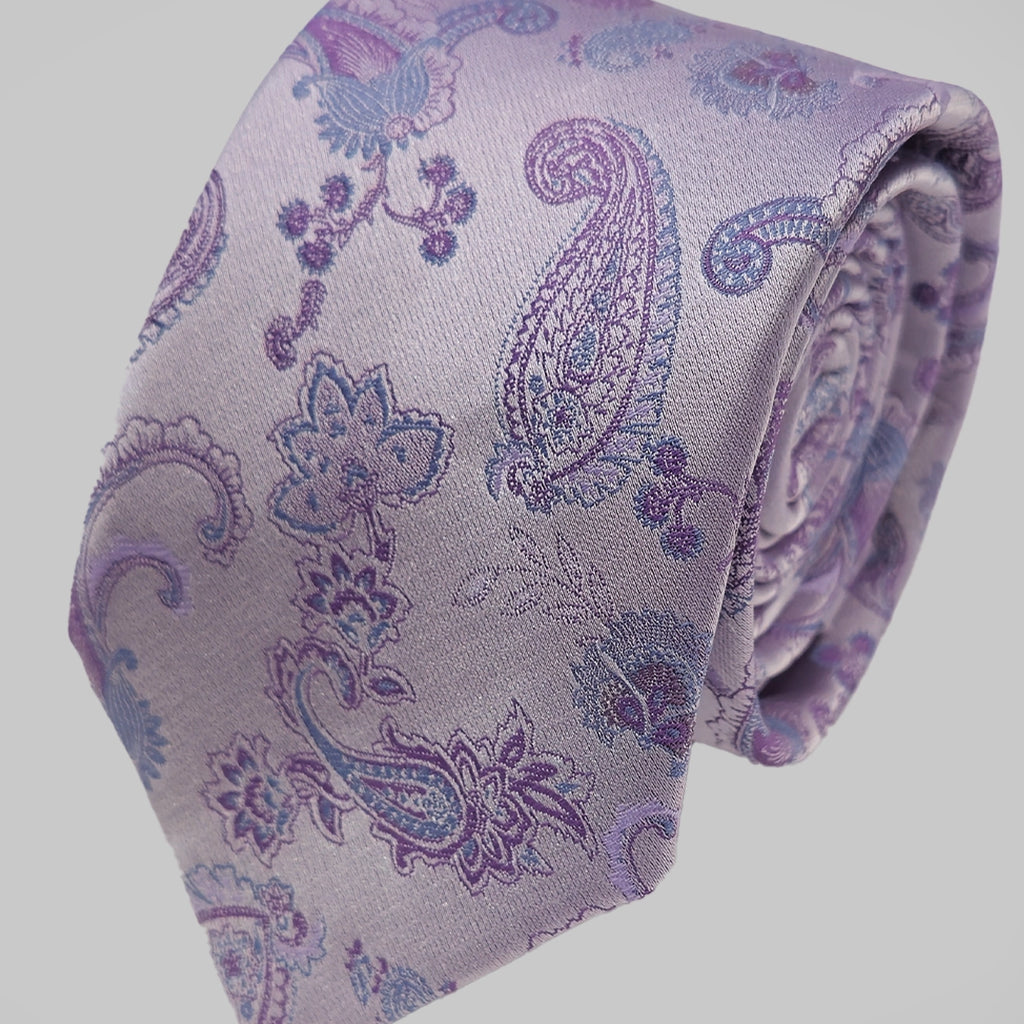 Strong Paisley Print Tie and Hankie - Lilac