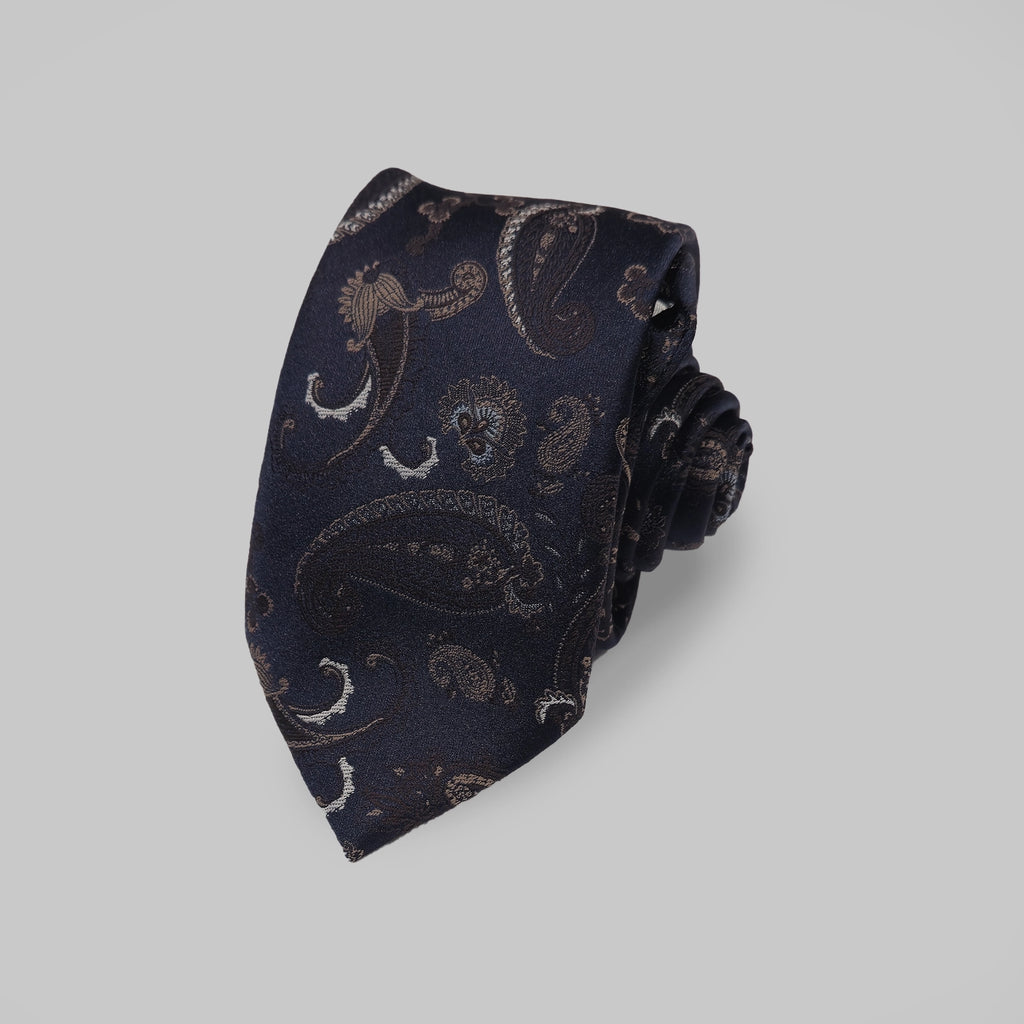 Strong Paisley Print Tie and Hankie - Navy Tan