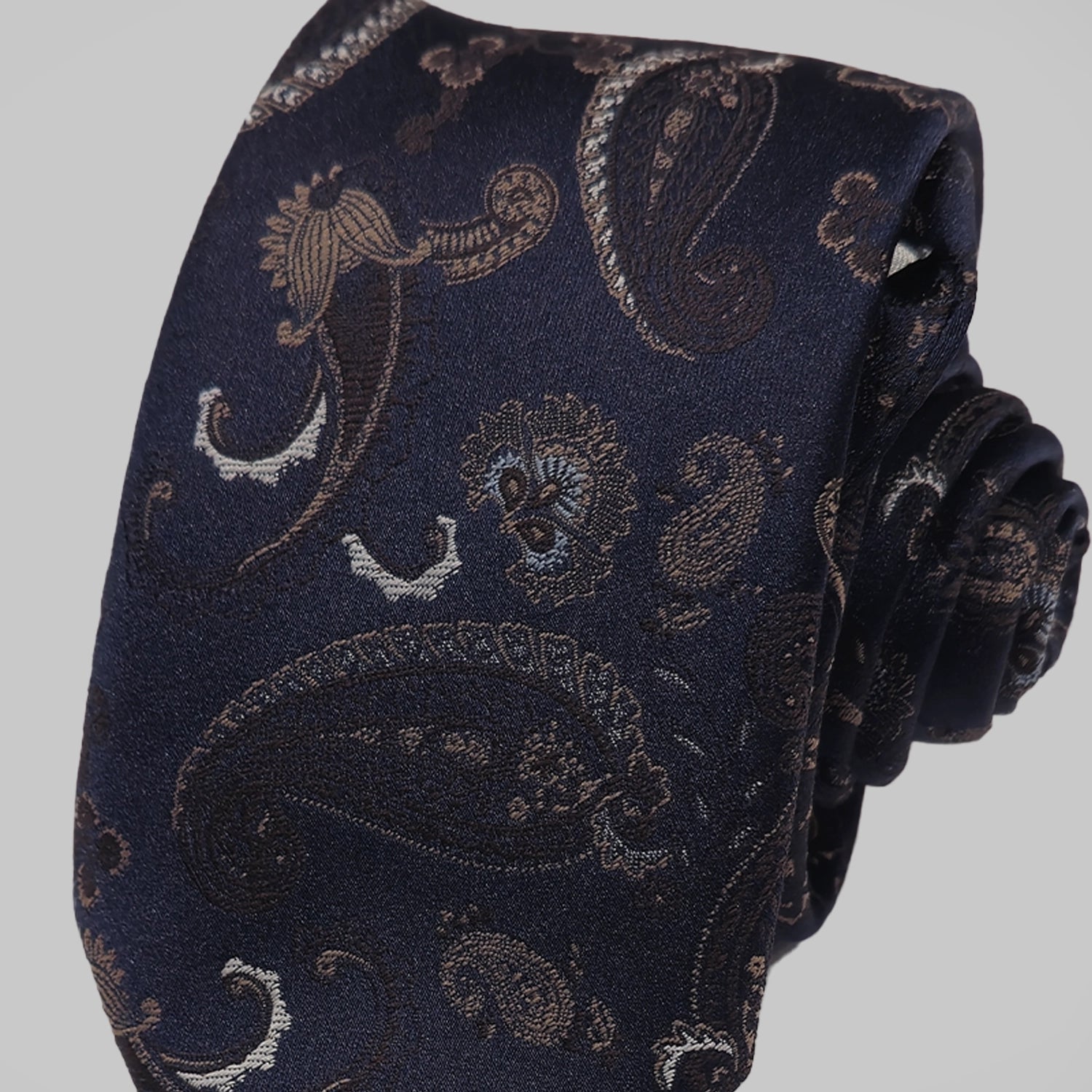 Strong Paisley Print Tie and Hankie - Navy Tan