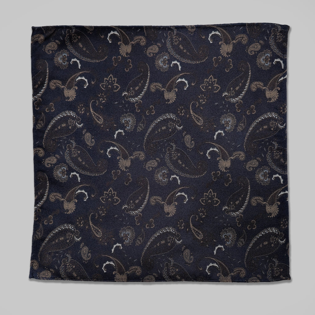 Strong Paisley Print Tie and Hankie - Navy Tan