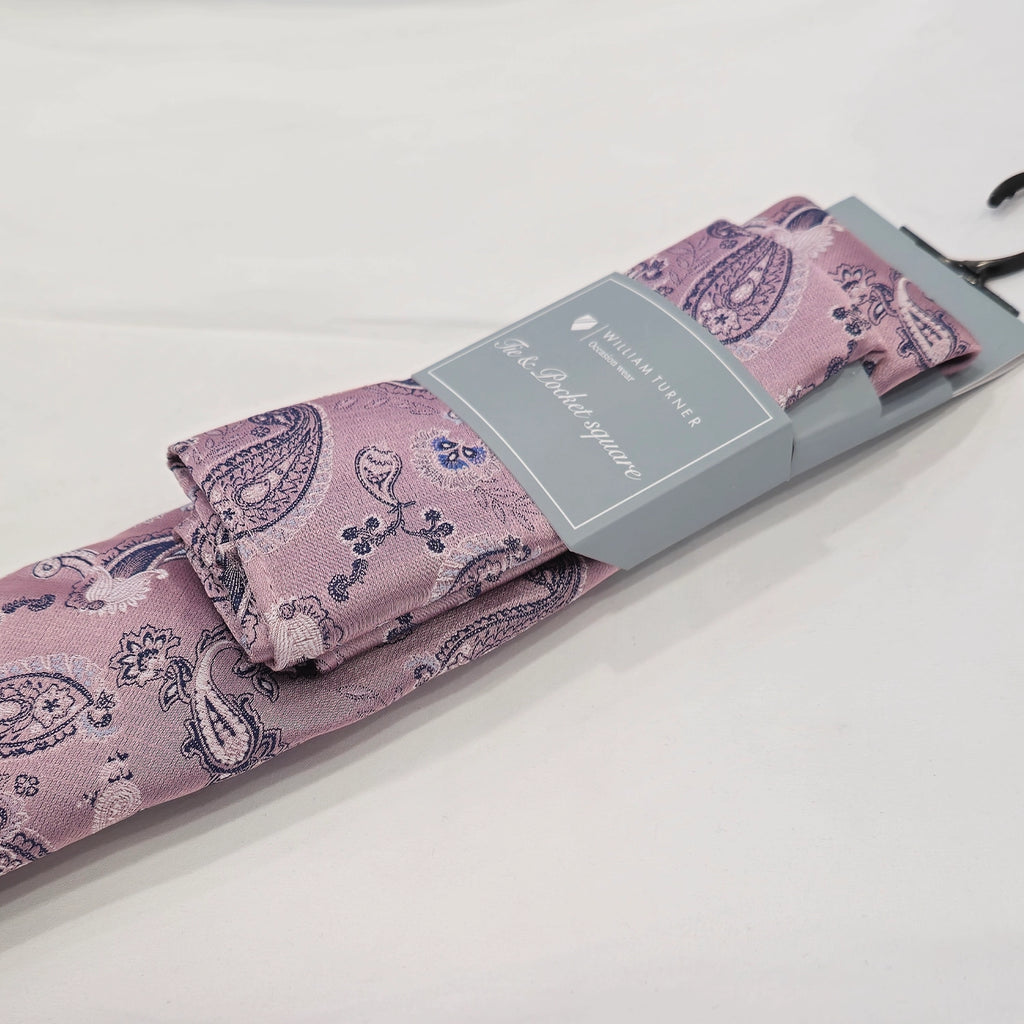 Strong Paisley Print Tie and Hankie - Pink