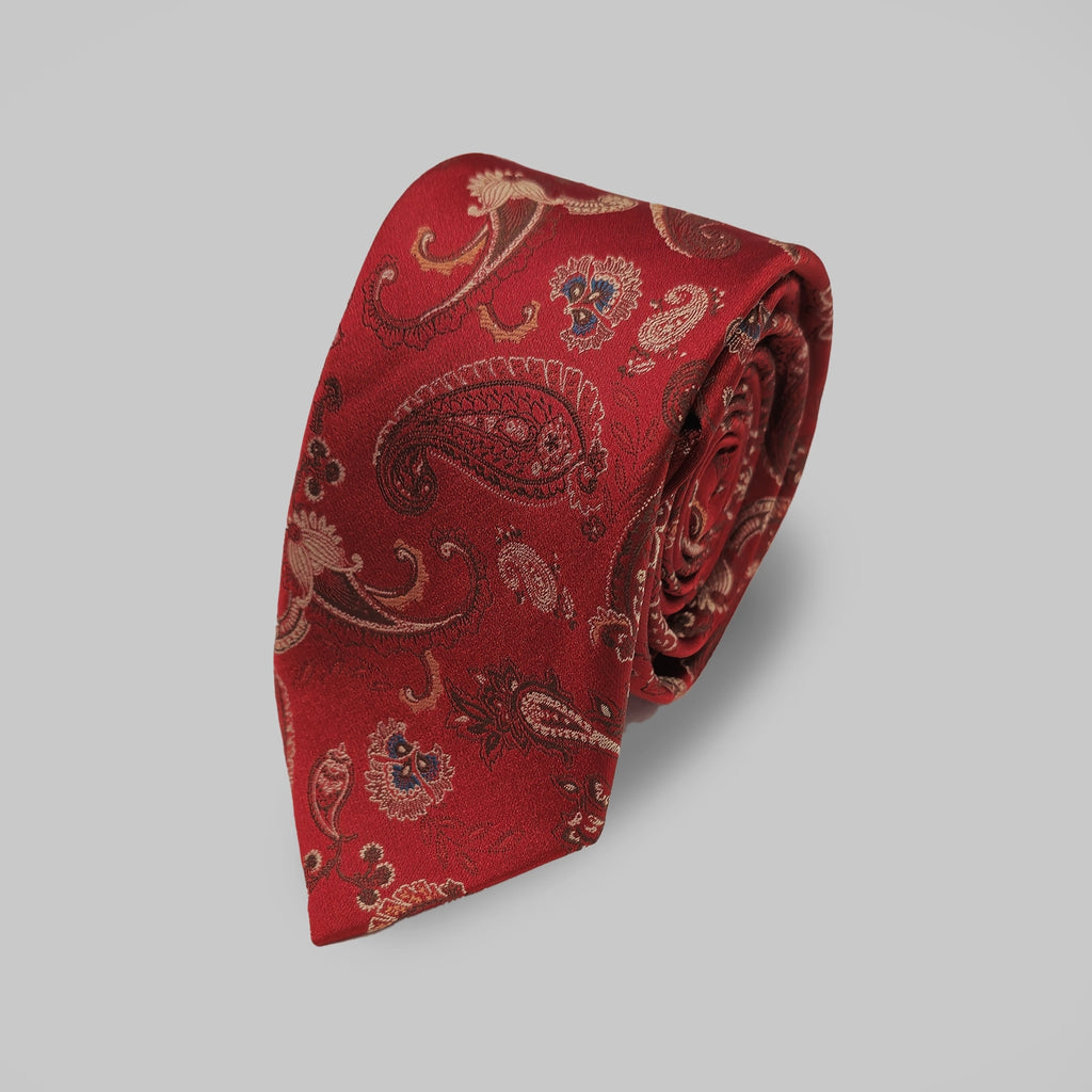 Strong Paisley Print Tie and Hankie - Red