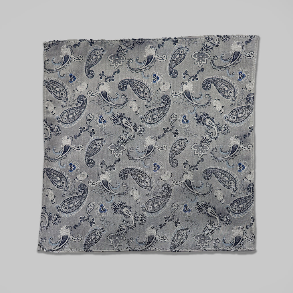 Strong Paisley Print Tie and Hankie - SIlver