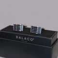 Blue Ribbed Rhodium Plated Cufflinks