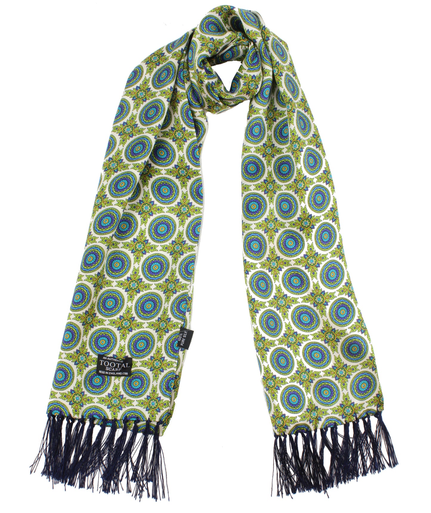 Tootal Lime Green Wheel Design Silk Scarf