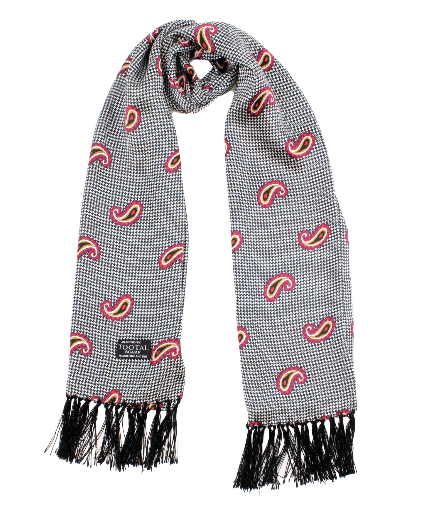 Tootal Black & White Chequerboard Paisley Silk Scarf