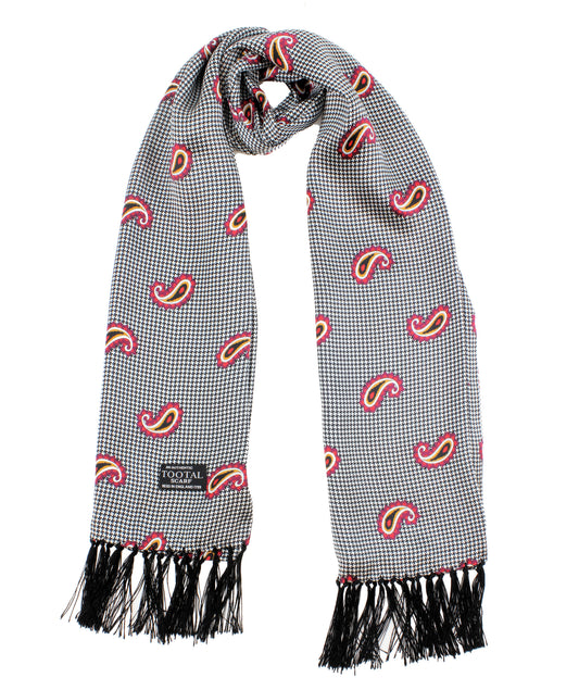 Tootal Black & White Chequerboard Paisley Silk Scarf