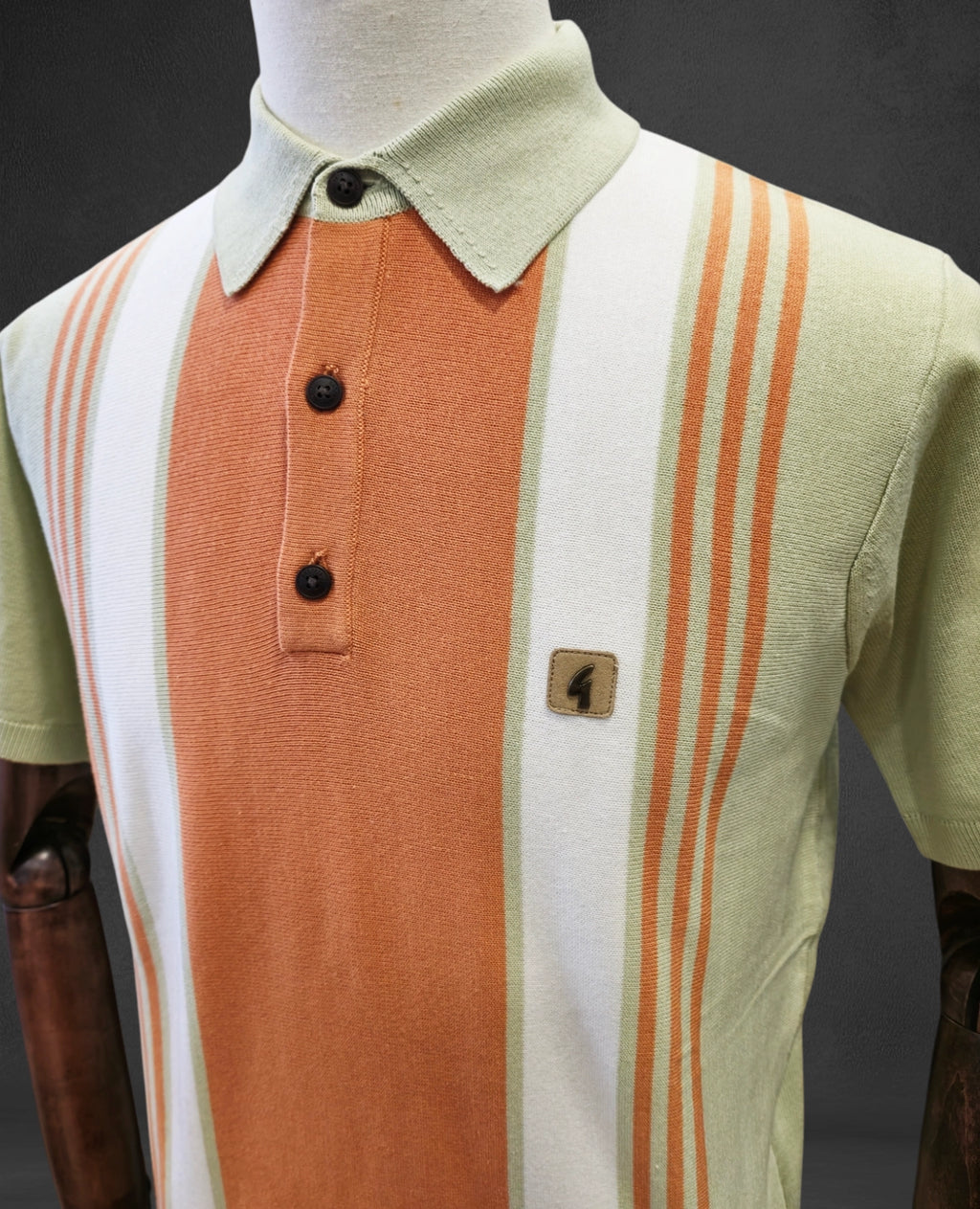 Gabicci Vintage - Short Sleeve Knitted Polo - Pistachio Stripe