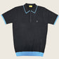 Gabicci Vintage - Short Sleeve Knitted Polo - Navy Textured Pattern