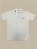 Gabicci Vintage - Short Sleeve Knitted Polo - Off-White Textured Pattern