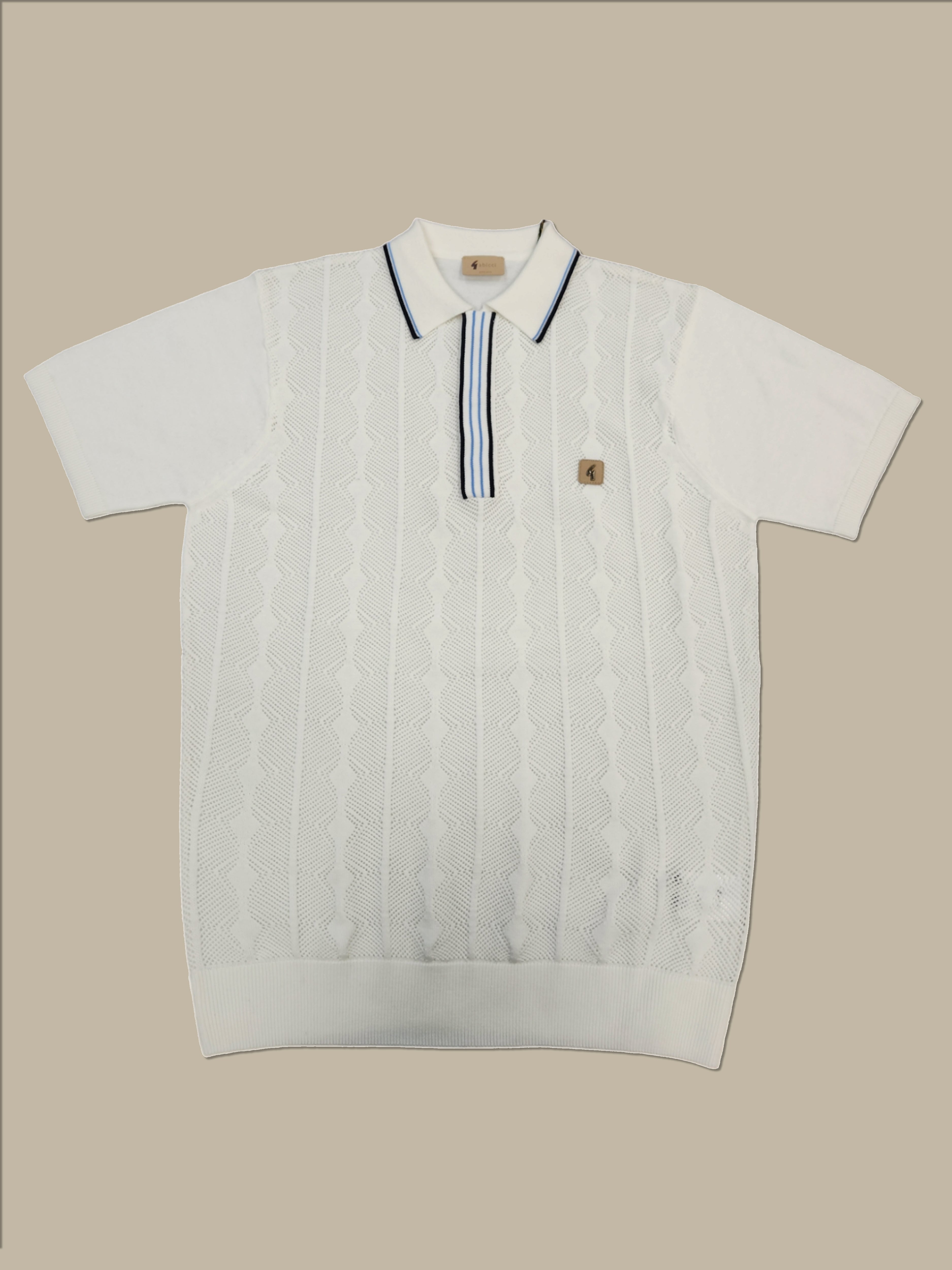 Gabicci Vintage - Short Sleeve Knitted Polo - Off-White Textured Pattern