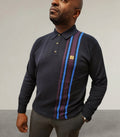 Gabicci Vintage - Long Sleeve Knitted Polo - Navy / Purple Stripe