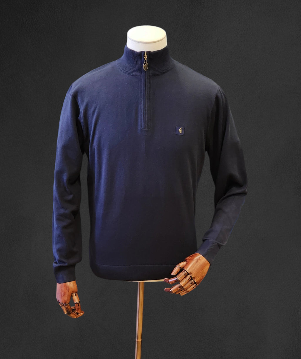 Gabicci Vintage Quarter Zip Jumper - Navy