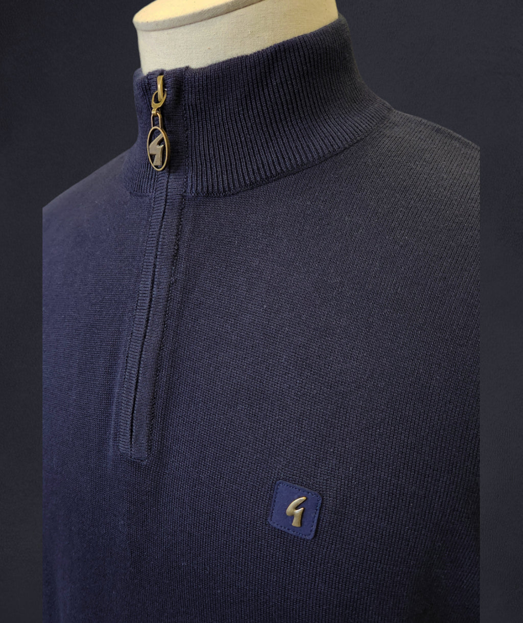 Gabicci Vintage Quarter Zip Jumper - Navy