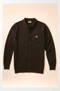 Plain Knitted Button-Through Polo - Clove Brown