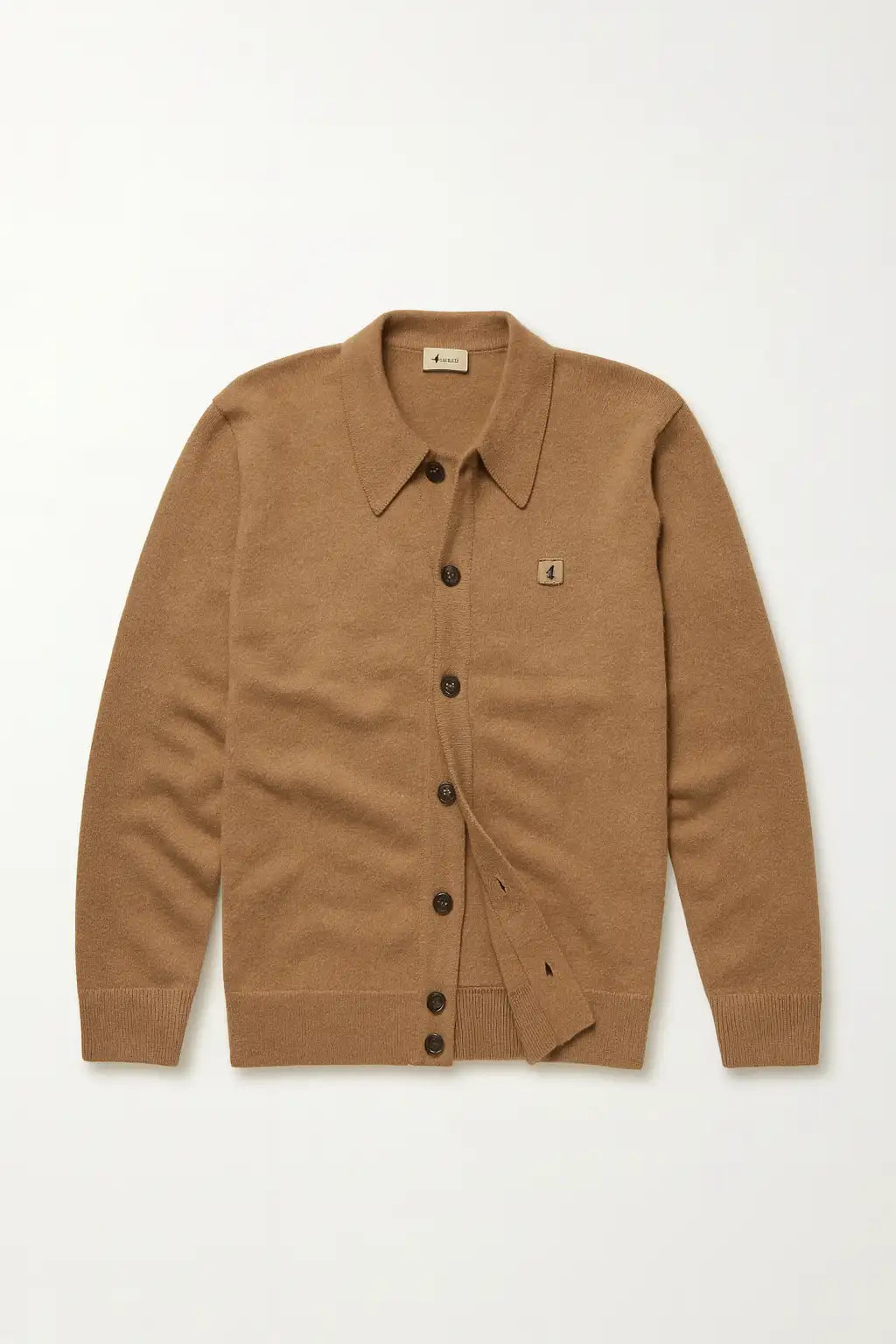 Plain Knitted Button-Through Polo - Nutmeg