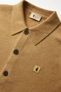 Plain Knitted Button-Through Polo - Nutmeg
