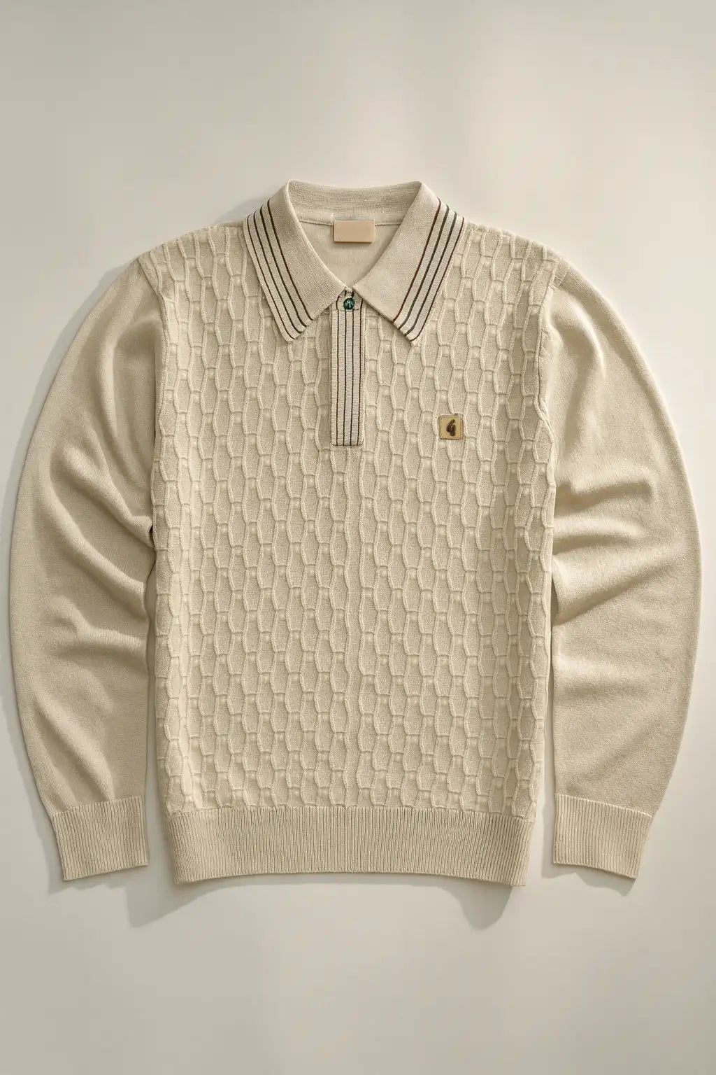 Vintage Honeycomb Knitted Polo-Shirt - Linen