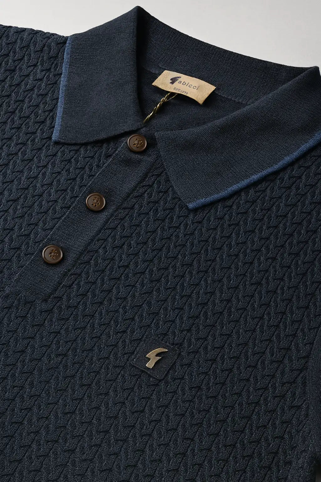 Vintage Cable Knit Polo Shirt - Navy
