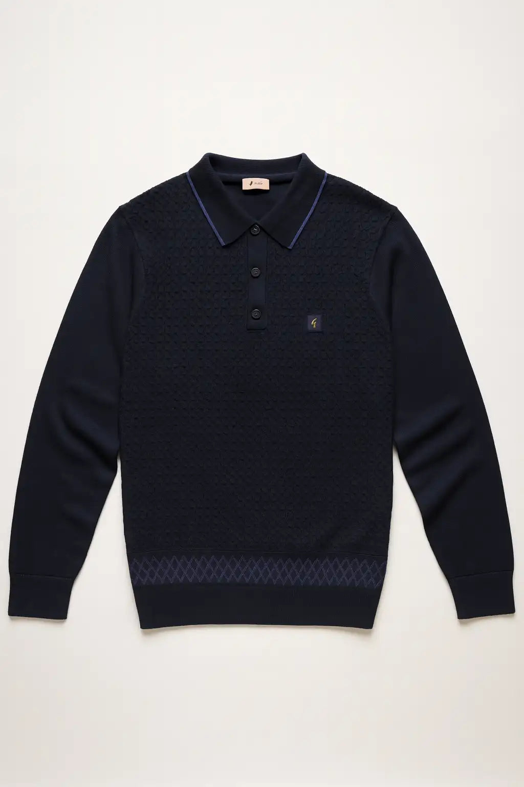 Vintage Cable Knit Polo Shirt - Navy
