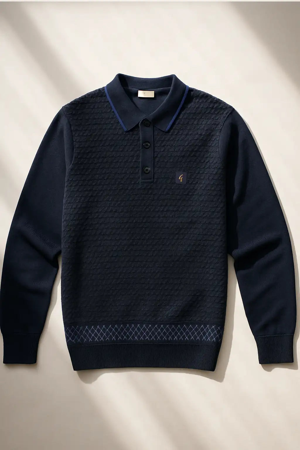 Vintage Cable Knit Polo Shirt - Navy