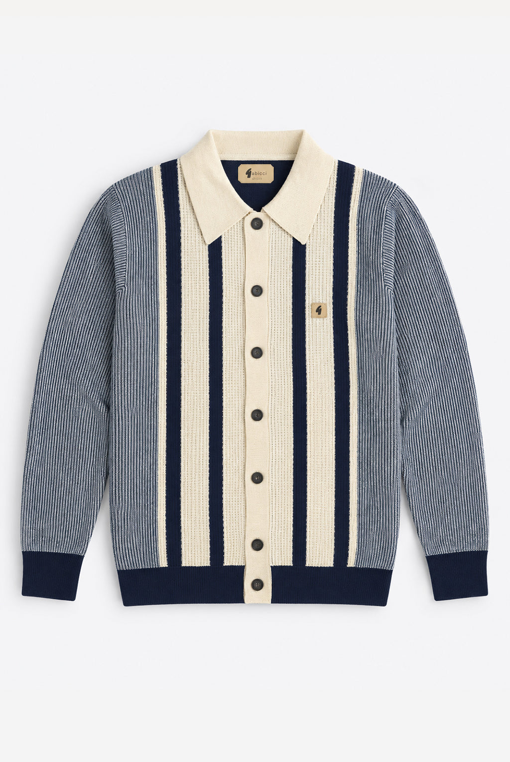 Gabbici Vintage Pascal Full Button Knitted Polo – Navy & Ecru