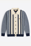 Gabbici Vintage Pascal Full Button Knitted Polo – Navy & Ecru