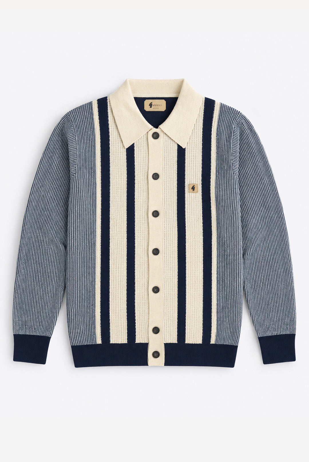 Gabbici Vintage Pascal Full Button Knitted Polo – Navy & Ecru