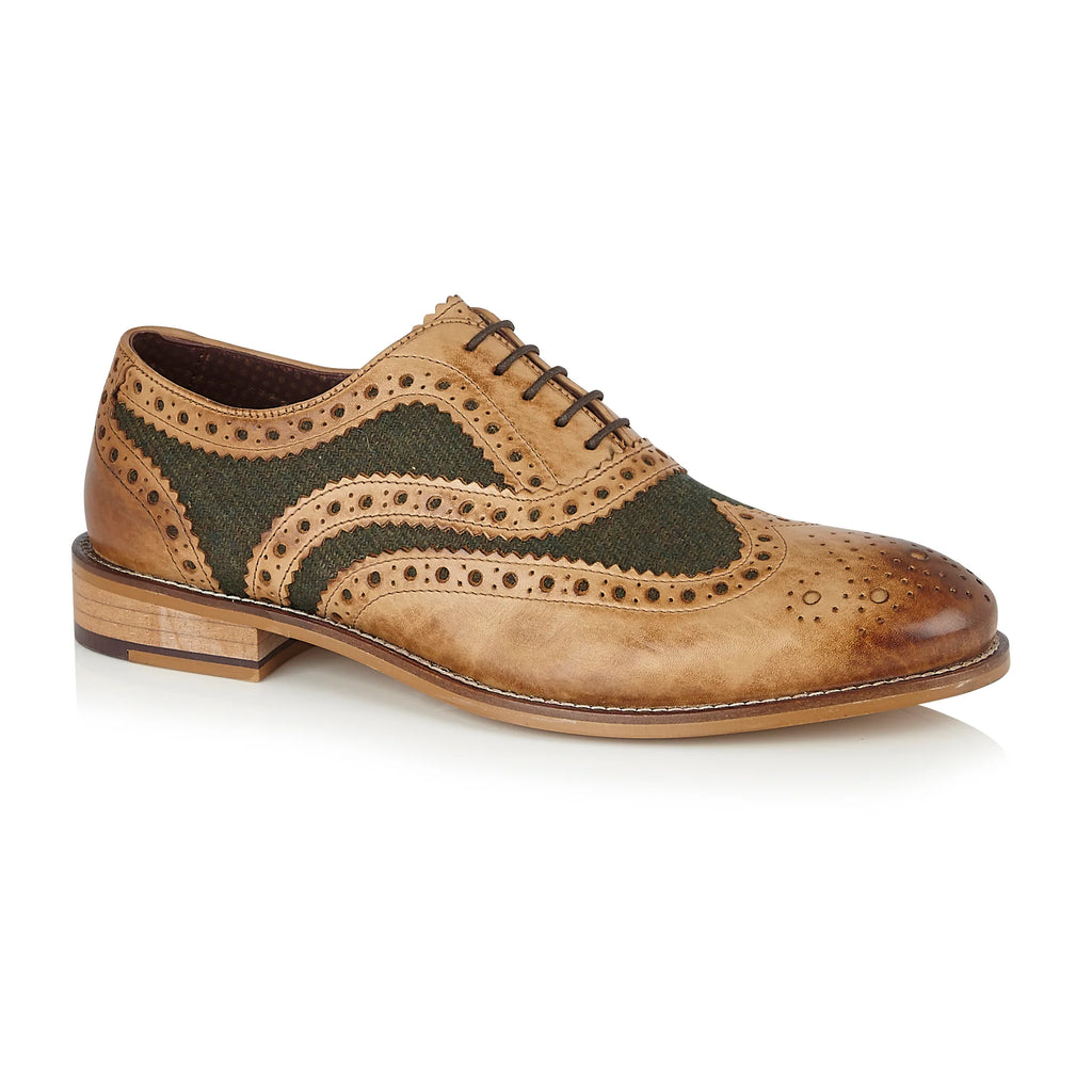 Gatsby Brogue - Tan / Green Tweed