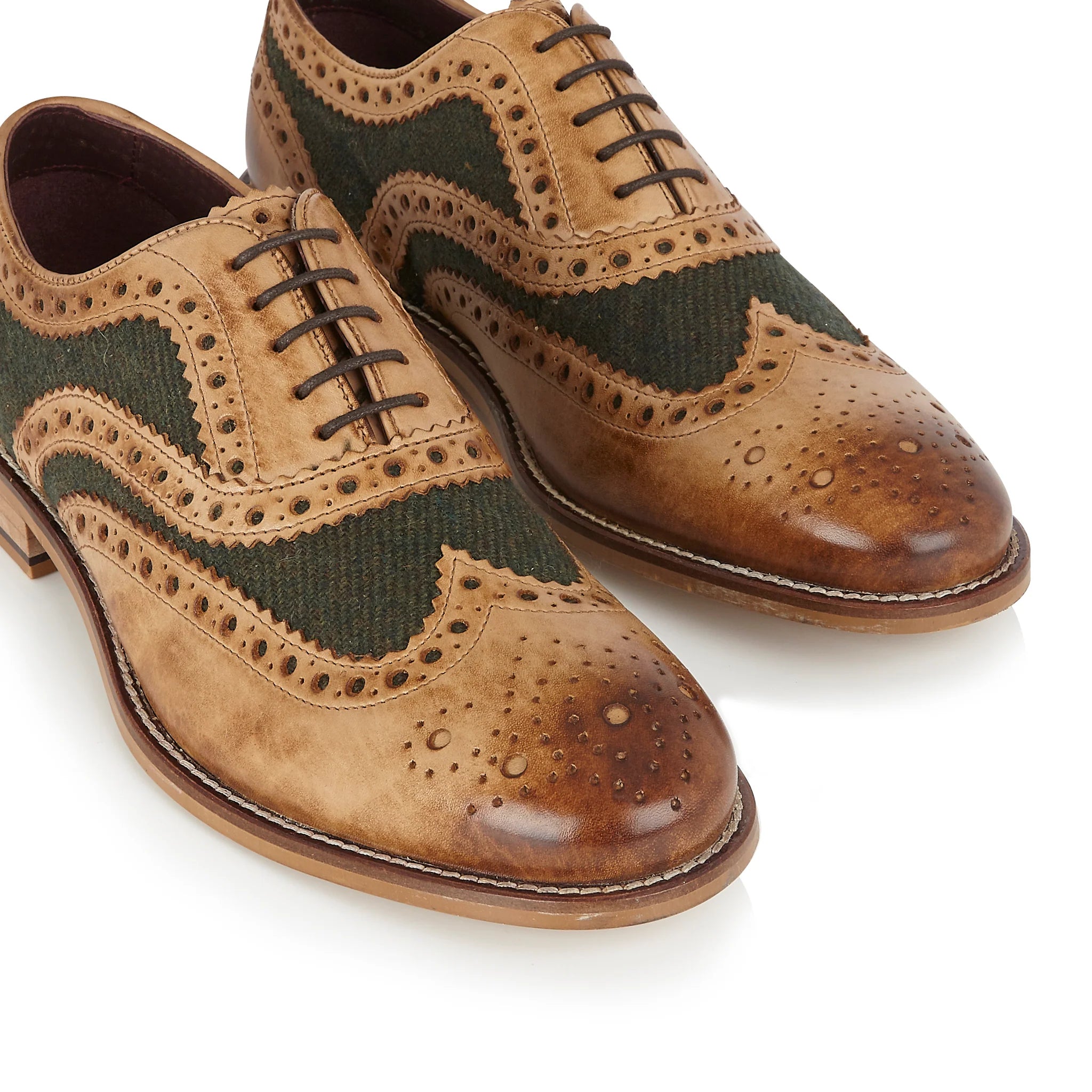 Gatsby Brogue - Tan / Green Tweed
