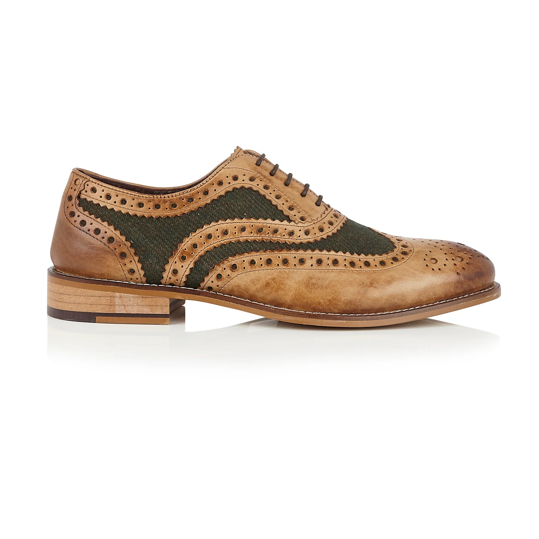 Gatsby Brogue - Tan / Green Tweed