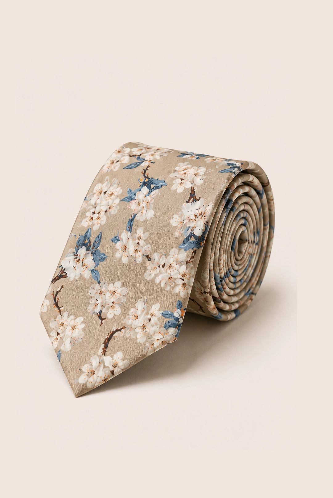 Wedding Blossom Tie and Hankie Set - Biscuit