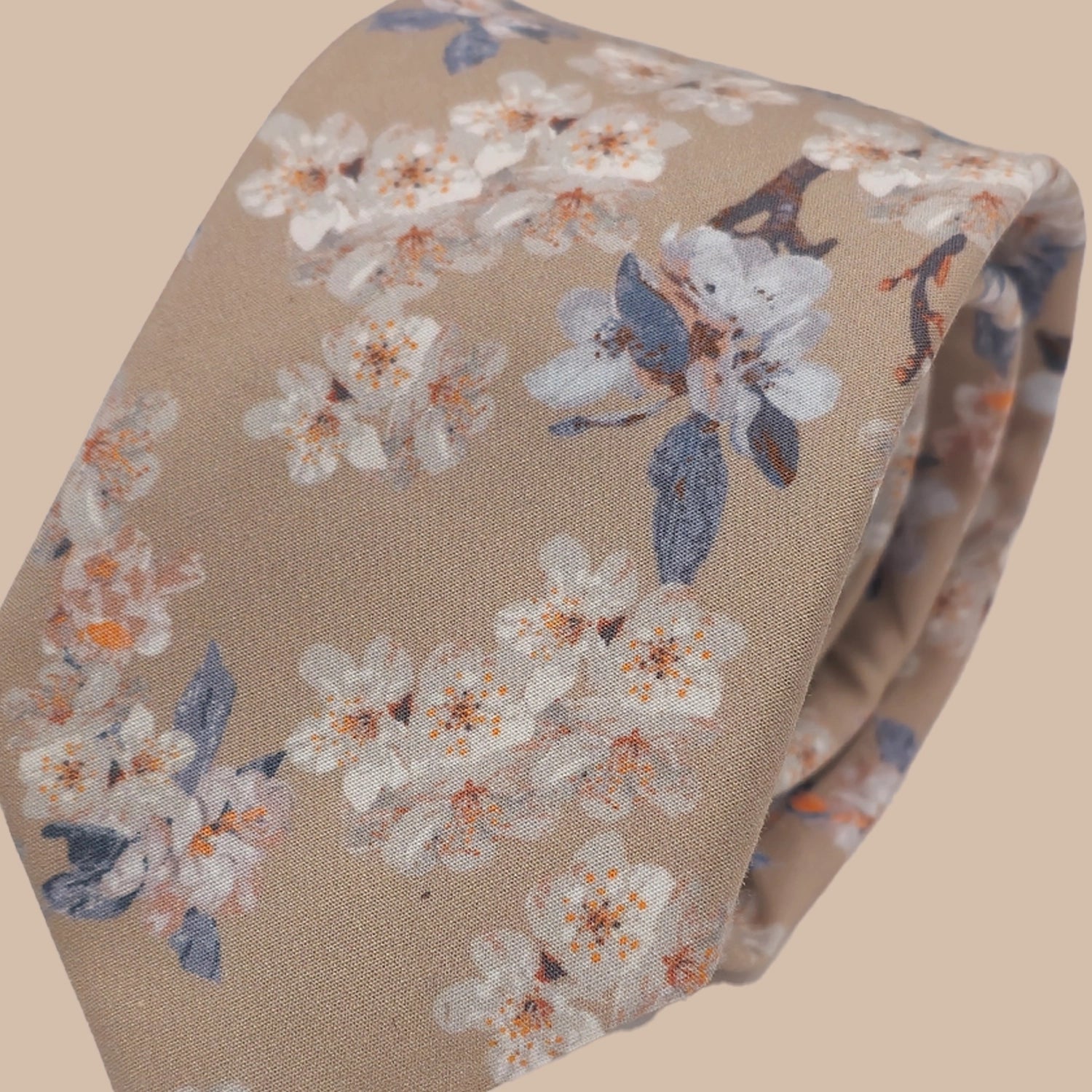 Wedding Blossom Tie and Hankie Set - Biscuit