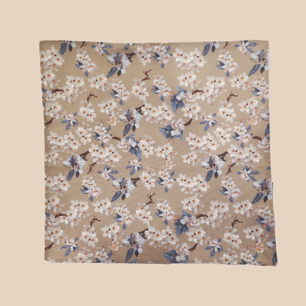 Wedding Blossom Tie and Hankie Set - Biscuit