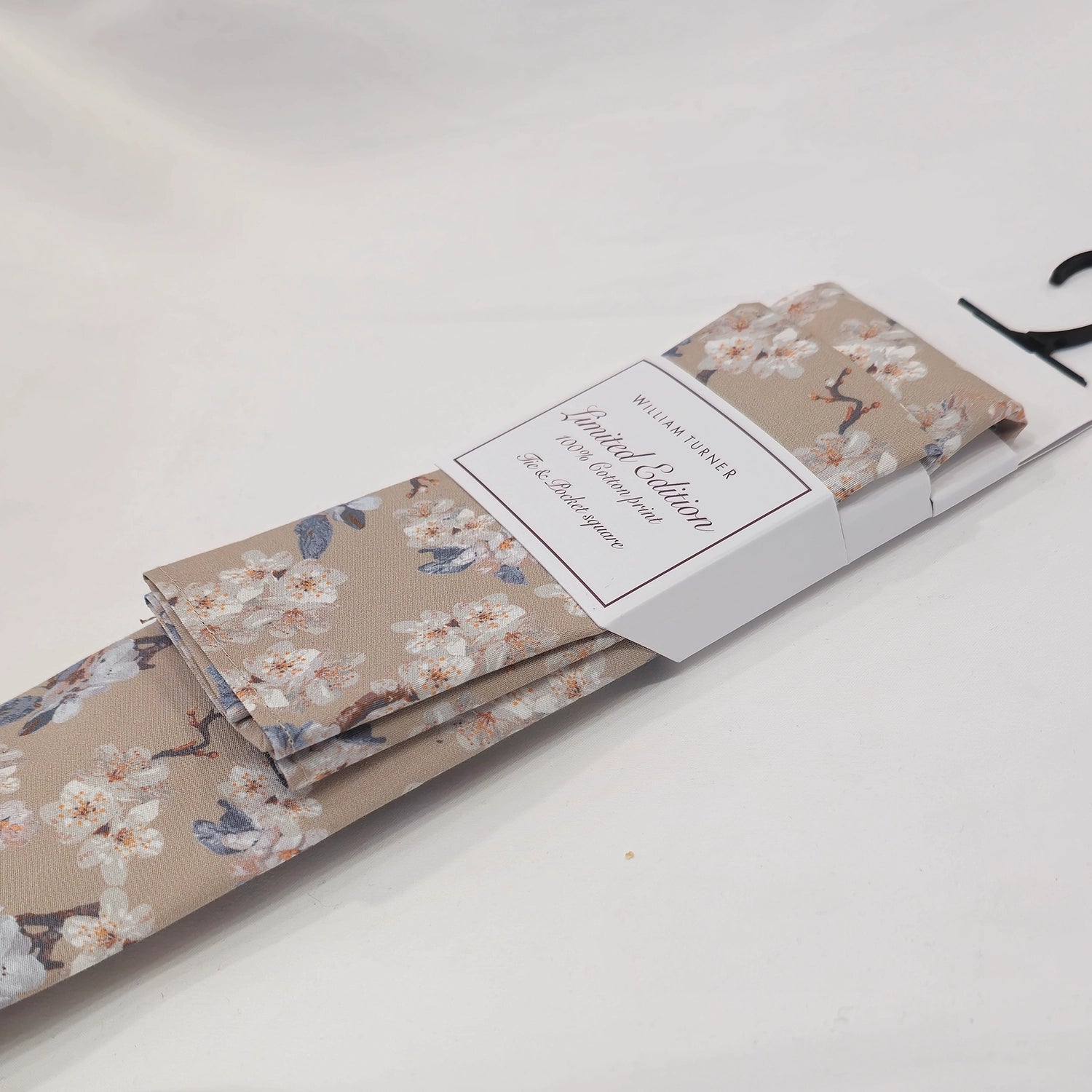 Wedding Blossom Tie and Hankie Set - Biscuit