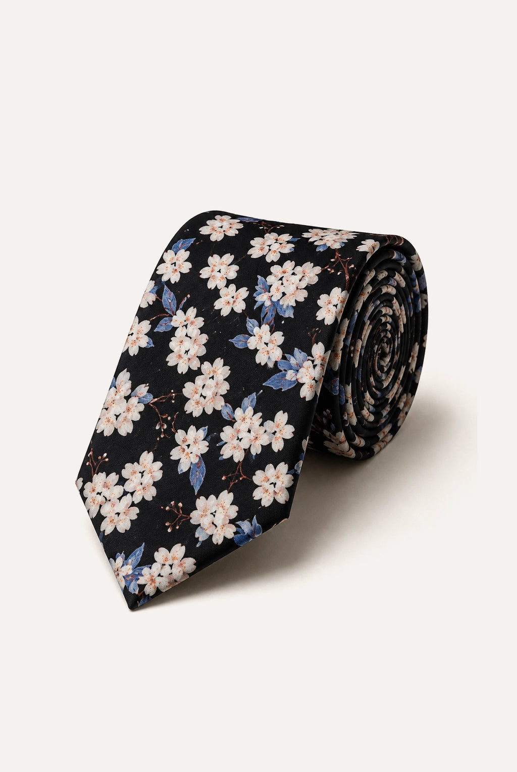 Wedding Blossom Cotton Tie and Hankie - Black