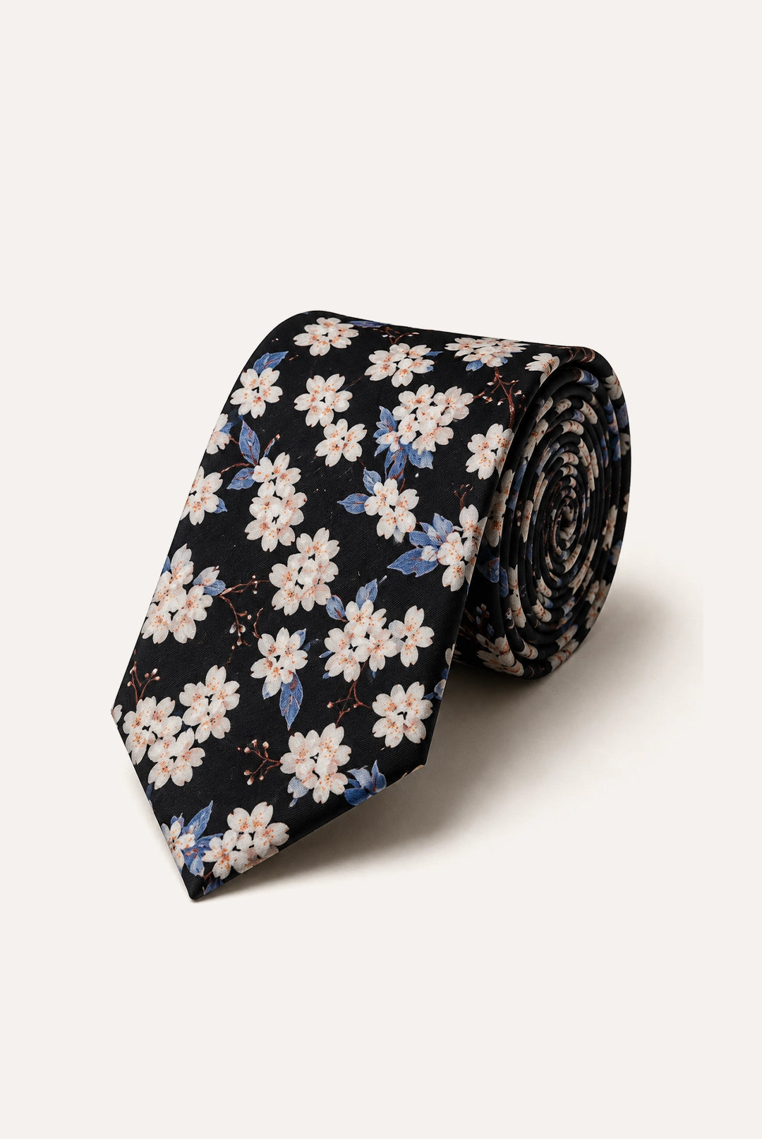 Wedding Blossom Cotton Tie and Hankie - Black