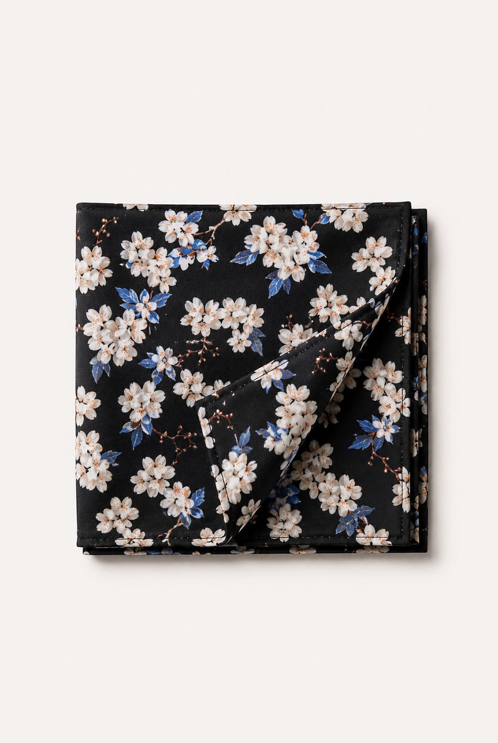 Wedding Blossom Cotton Tie and Hankie - Black