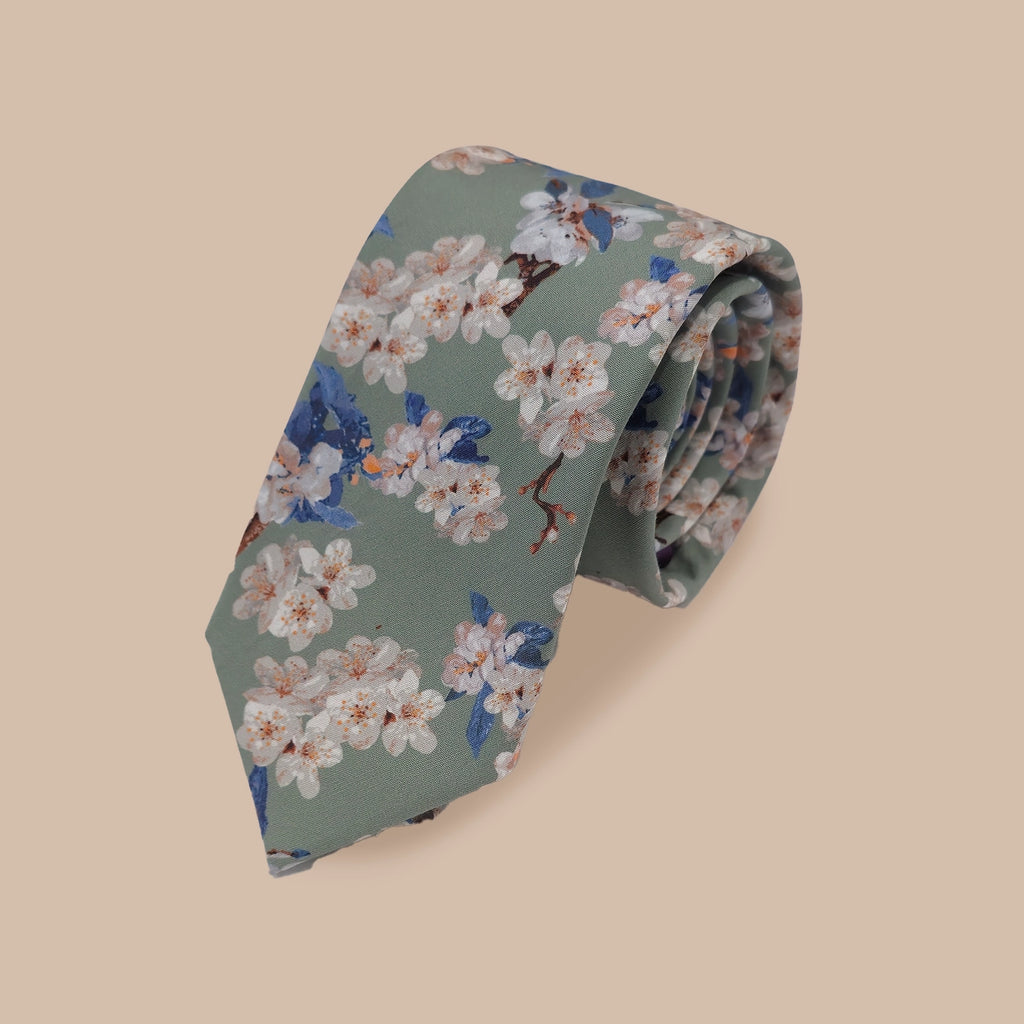 Wedding Blossom Tie and Hankie Set - Sage