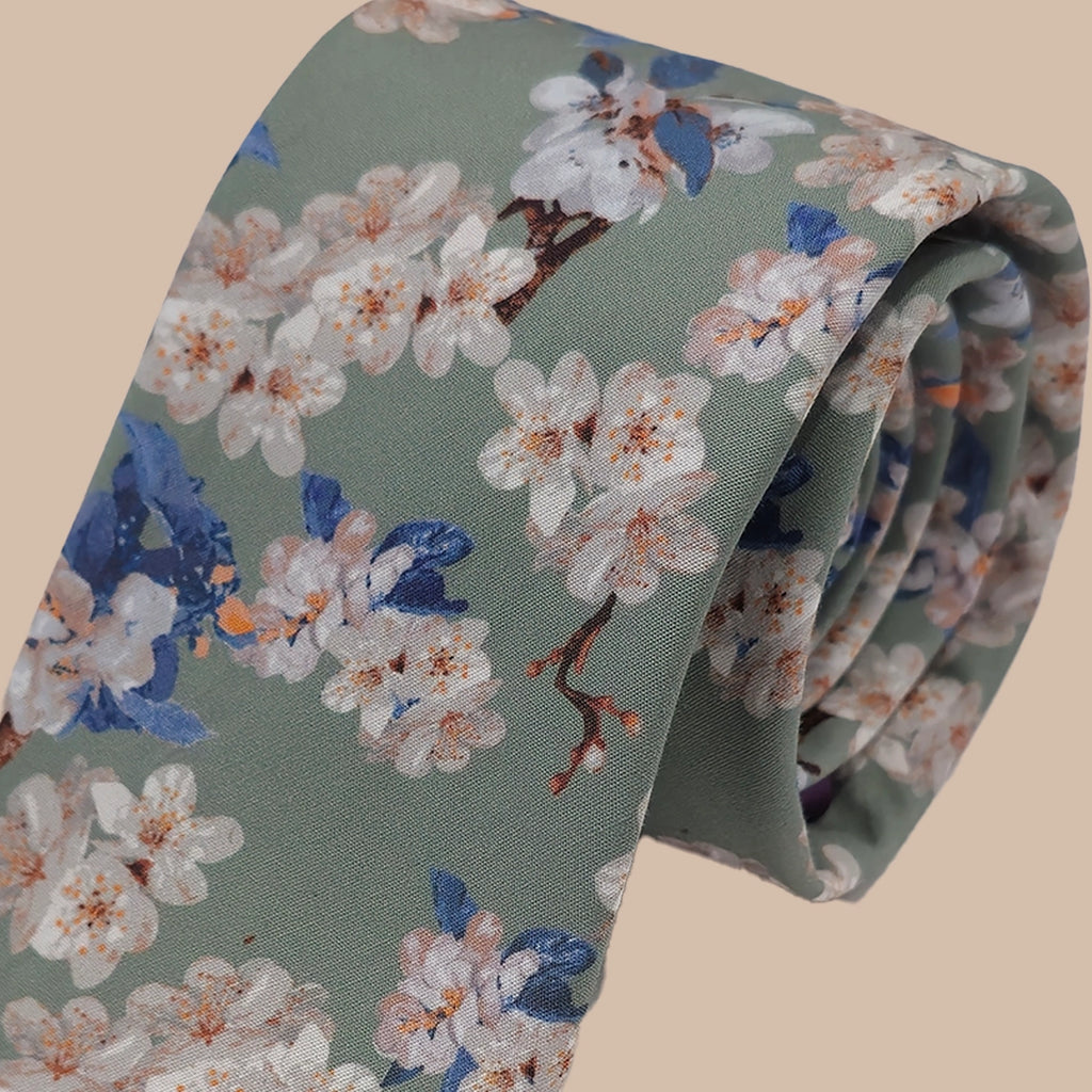 Wedding Blossom Tie and Hankie Set - Sage