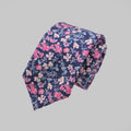 Wild Flower Tie and Hankie Set - Navy Pink