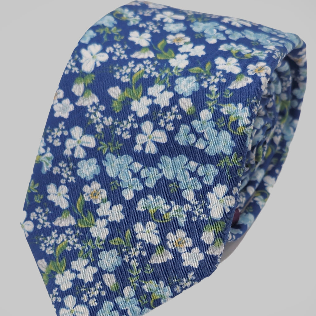 Wild Flower Tie and Hankie Set - Navy Sky