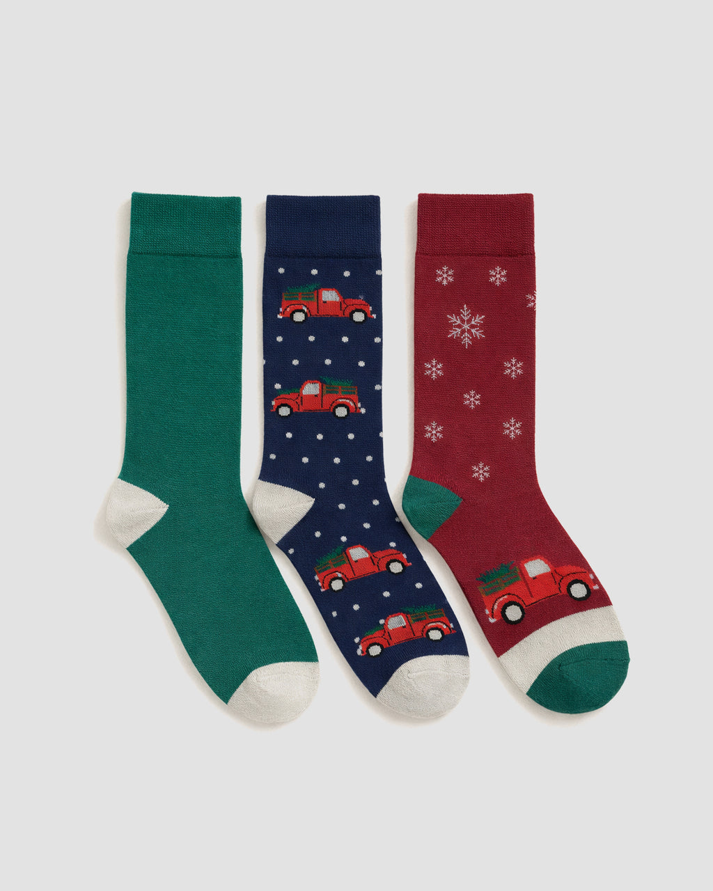 Christmas Novelty Socks 3 Pair Pack - Red Truck Christmas Tree
