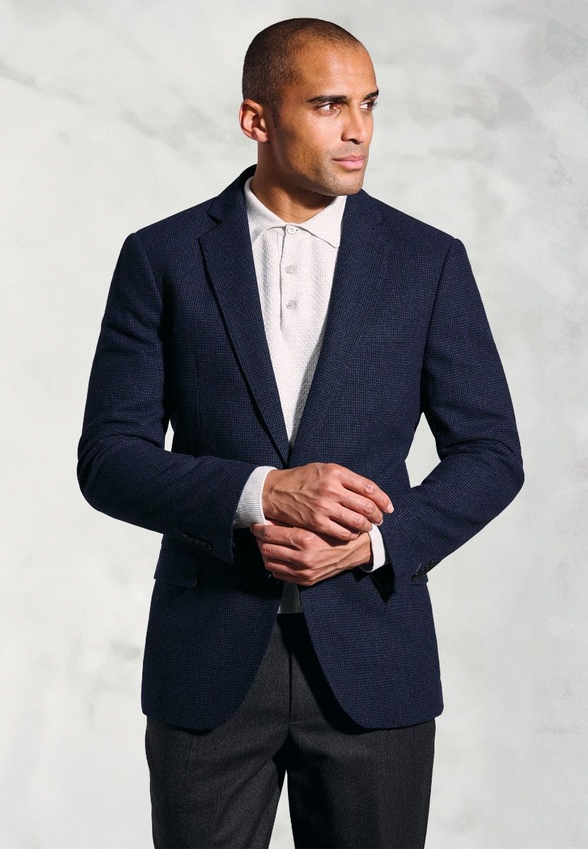 Swinburn Puppytooth Tweed Jacket - Navy