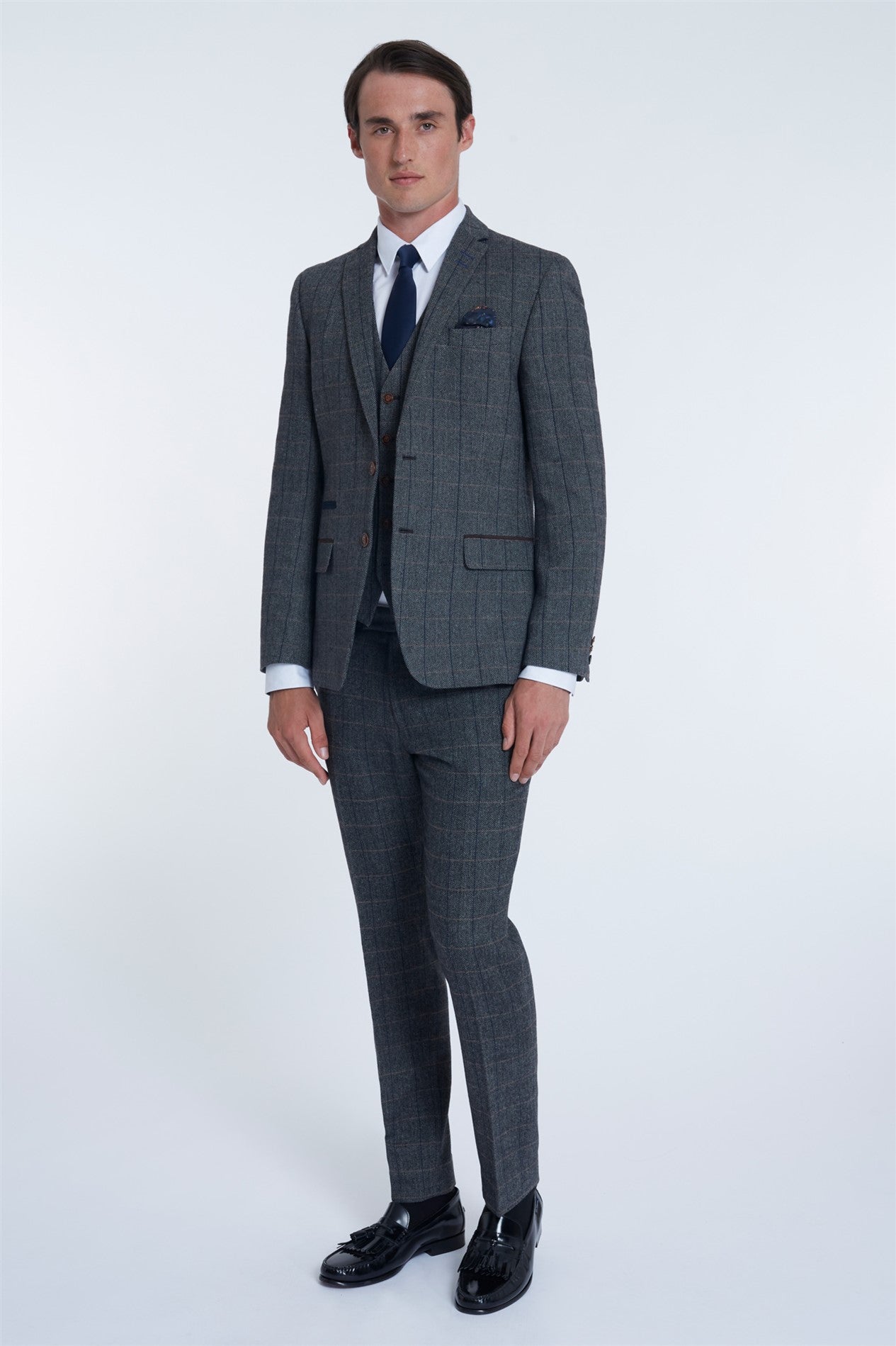 Grey Tweed Over Check from Antique Rogue - Trousers