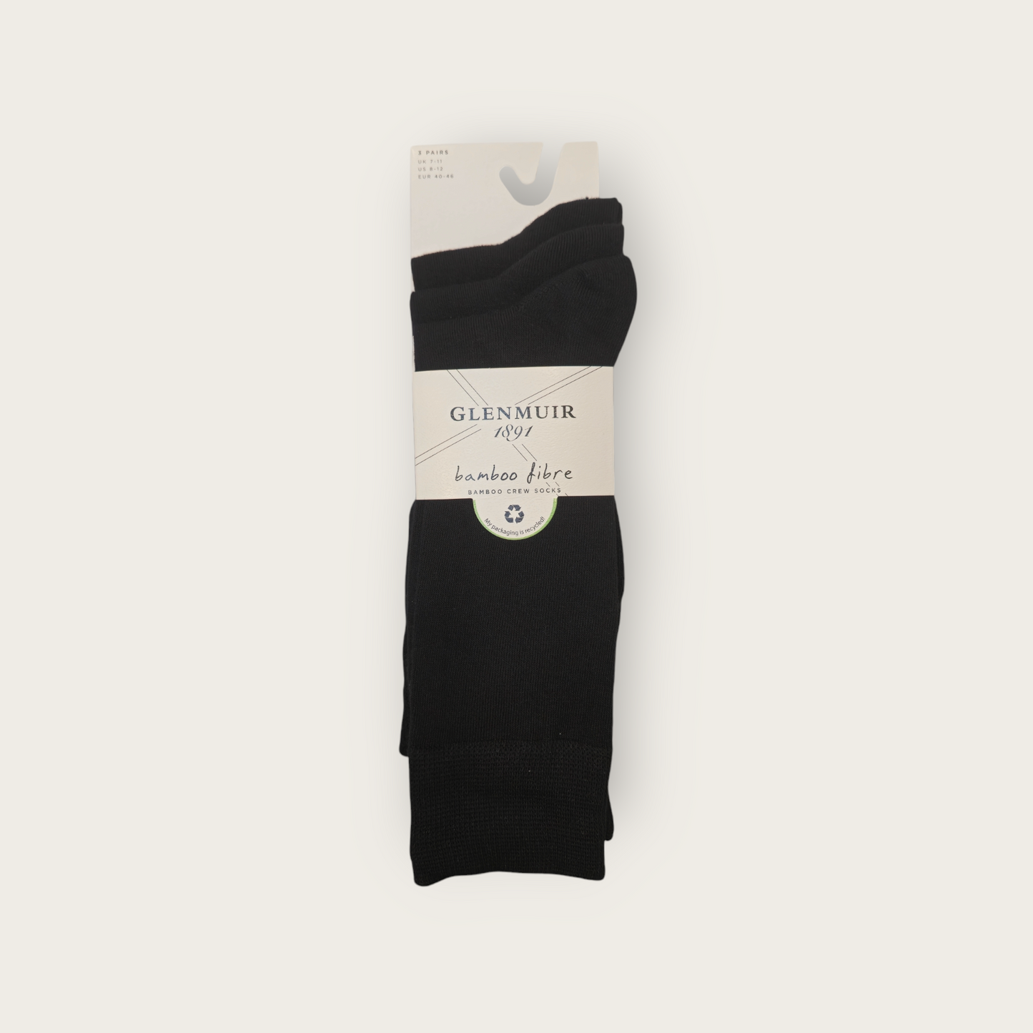 Mens Bamboo Classic Plain Socks 3-Pair - Black