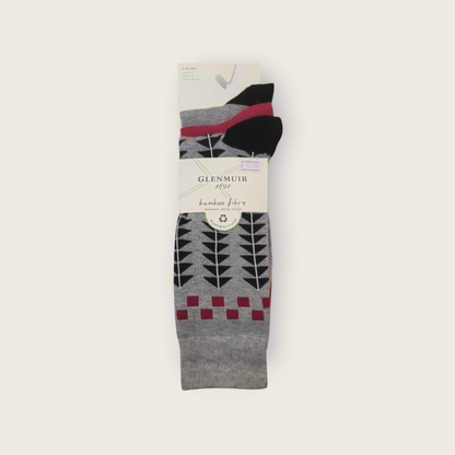 Glenmuir Soft Bamboo 3 Pack Socks - Grey Pattern