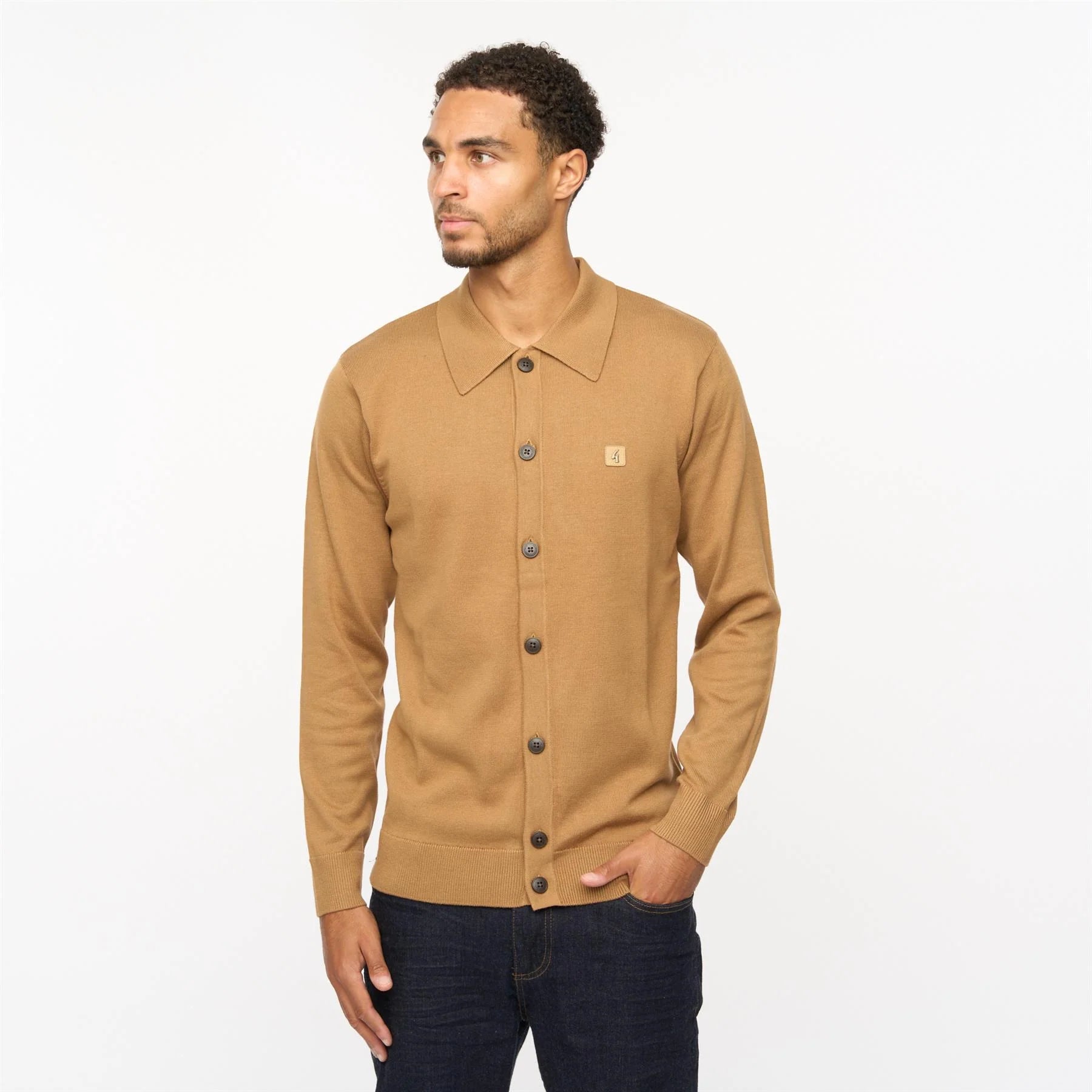 Plain Knitted Button-Through Polo - Clove Brown