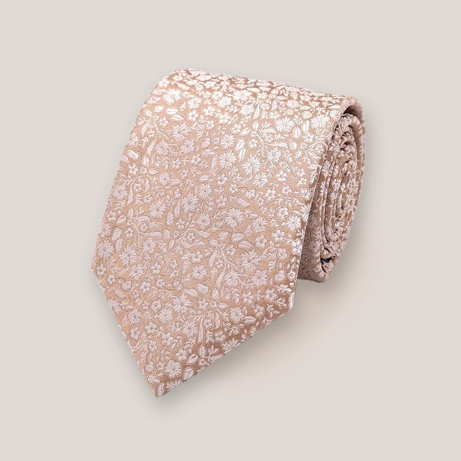 Micro Floral Tie - Silver On Champagne 1917/3