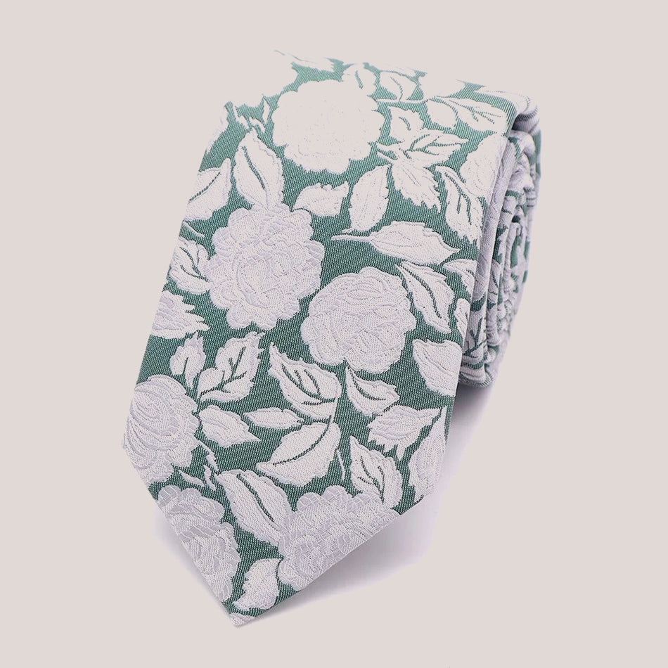 Wedding Rose Tie - Silver on Bottle Green 8010/4